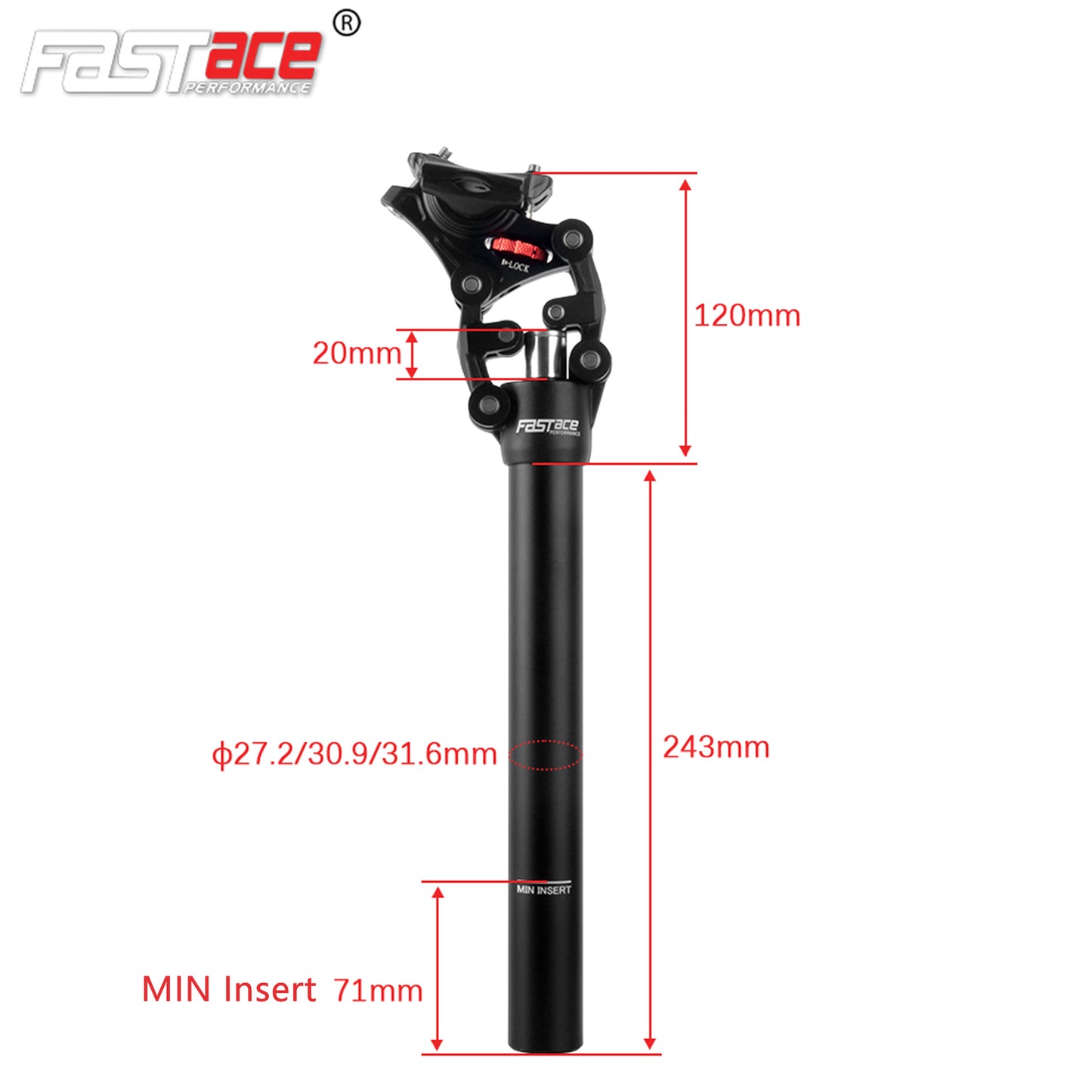 FASTace Suspension Bike Seat Post 27.2/30.9/31.6mm 20mm Travel Bicycle Seatpost
