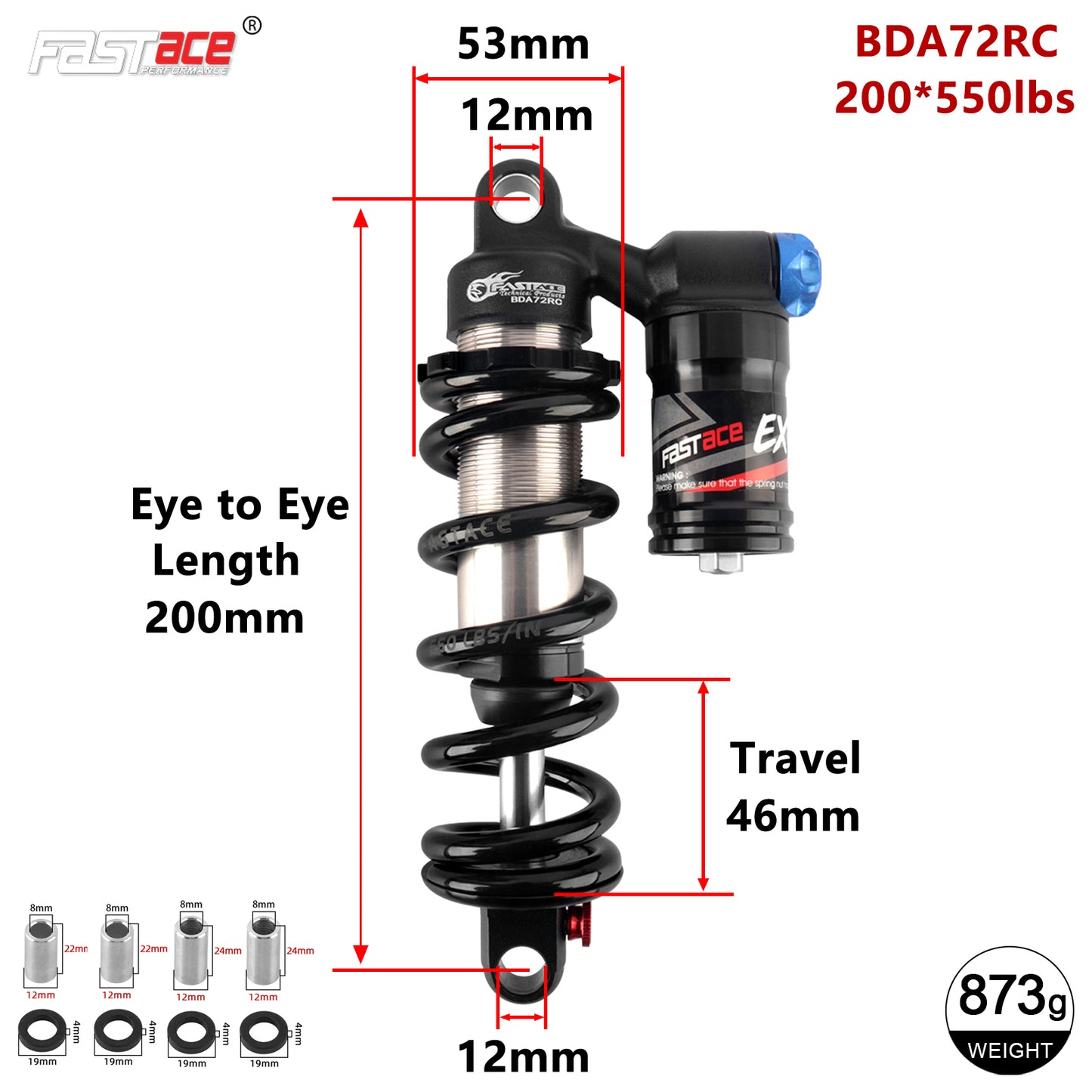 FASTACE BDA72RC Original Factory Downhill Rear Shock Absorber Suspension 450LBS 550LBS For Surron Talaria Sting eBike MTB