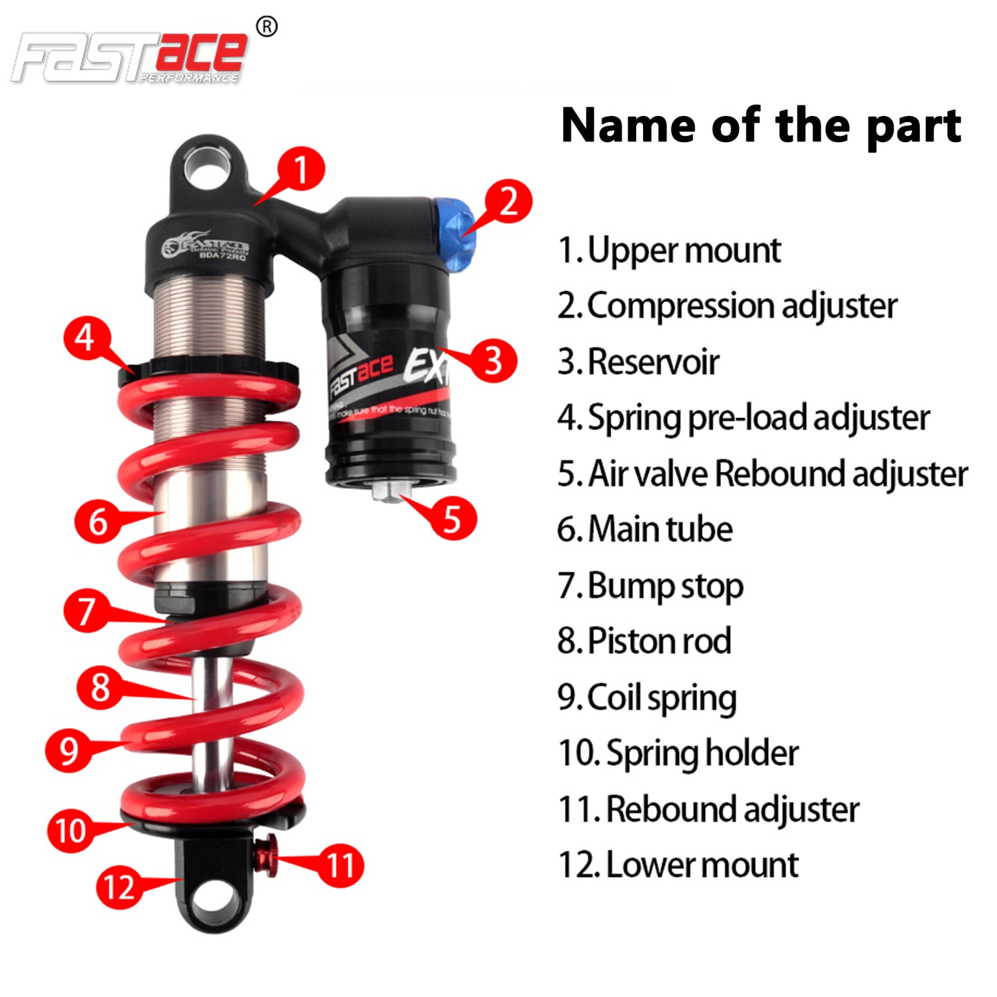 FASTACE BDA72RC Original Factory Downhill Rear Shock Absorber Suspension 450LBS 550LBS For Surron Talaria Sting eBike MTB