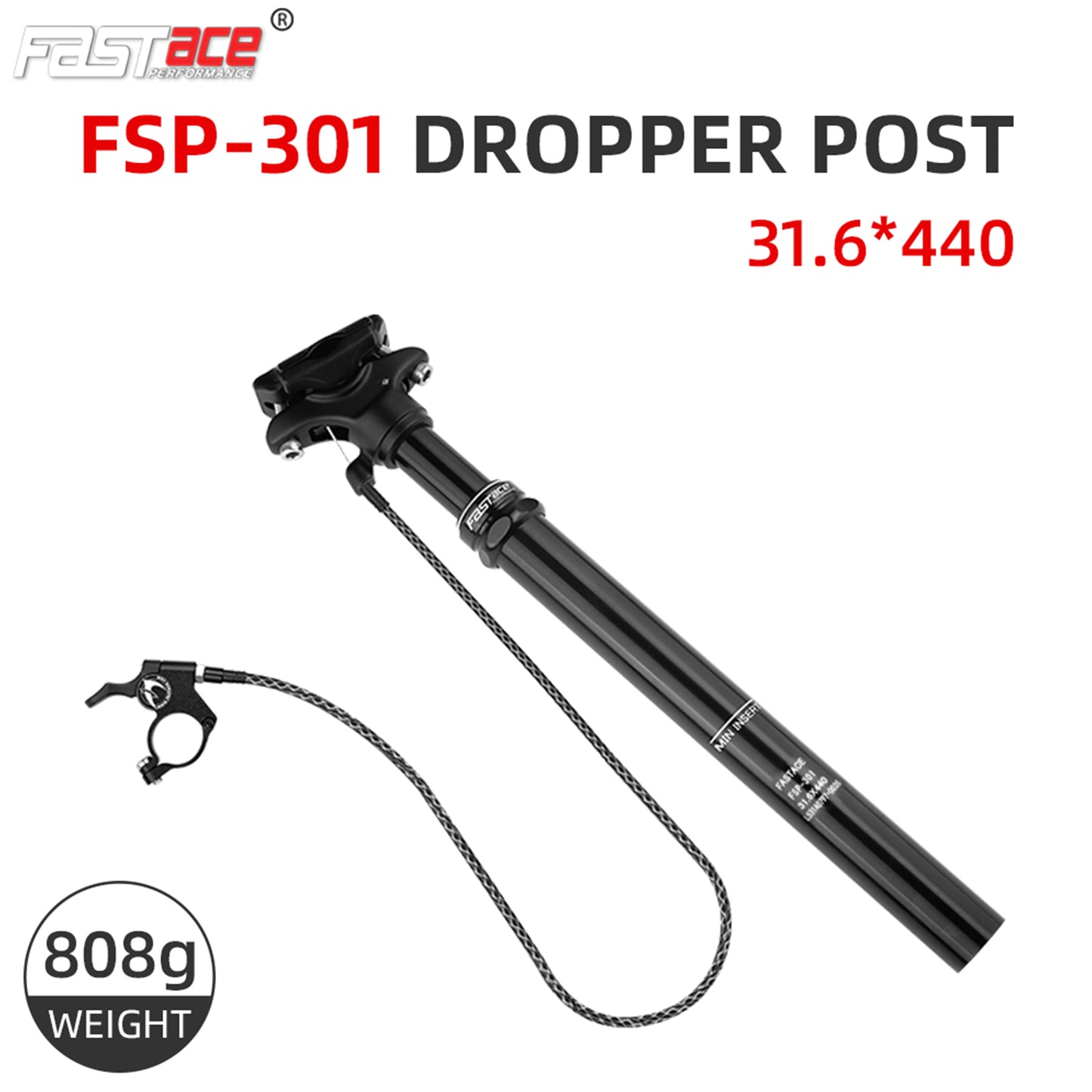 FASTACE Dropper Seatpost MTB 125mm Travel 27.2/30.9/31.6mm Internal External Cable Routing Remote