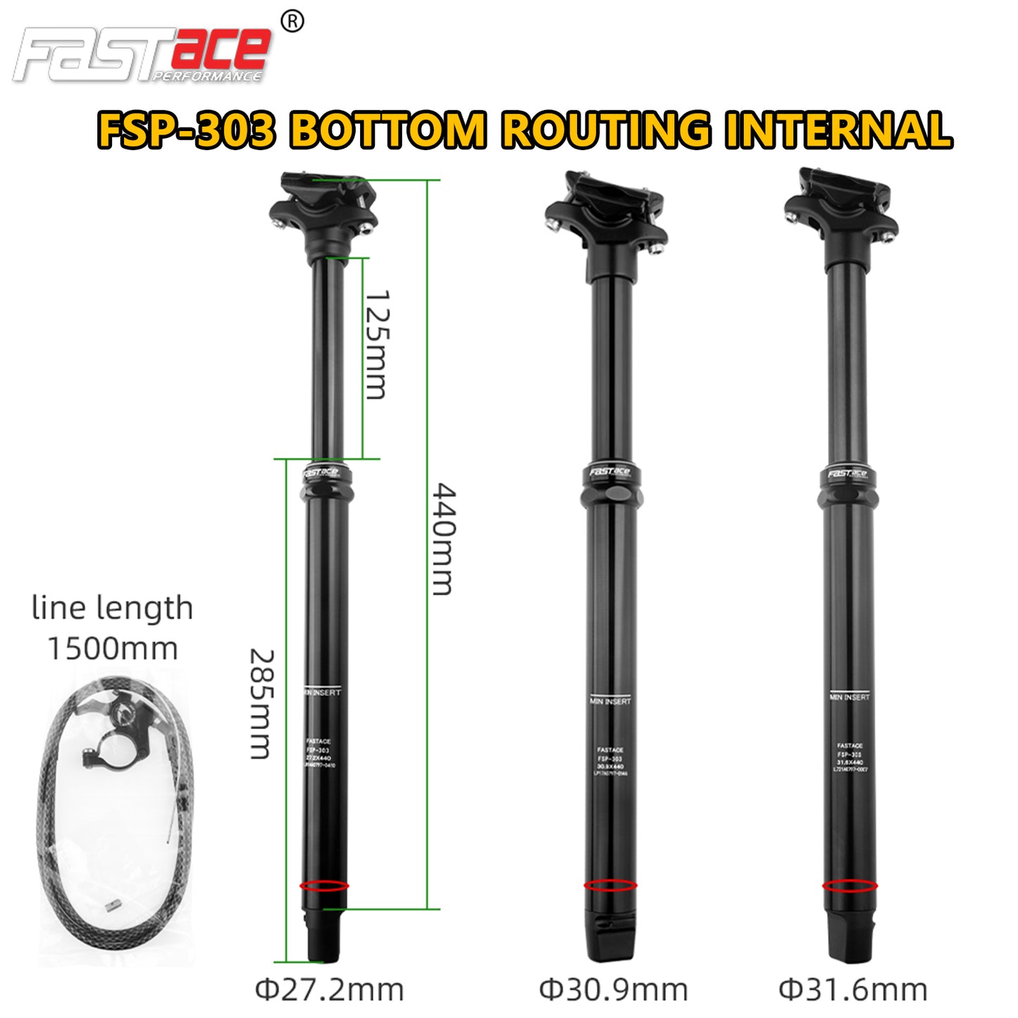 FASTACE Dropper Seatpost MTB 125mm Travel 27.2/30.9/31.6mm Internal External Cable Routing Remote