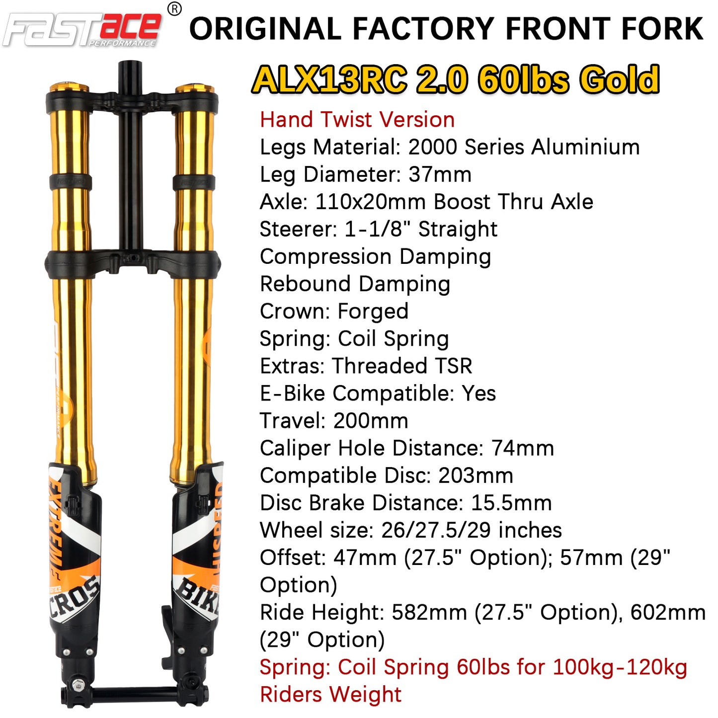 FASTACE ALX13RC 2.0 60lbs Front Fork Suspension For Surron Light Bee X Talaria Sting MX3 (Scratched)