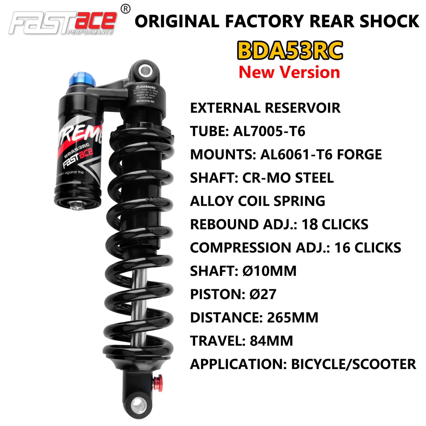 FASTACE BDA53RC Original Factory Downhill Rear Shock Absorber Suspension 265mm NEW VERSION For Surron Talaria Sting
