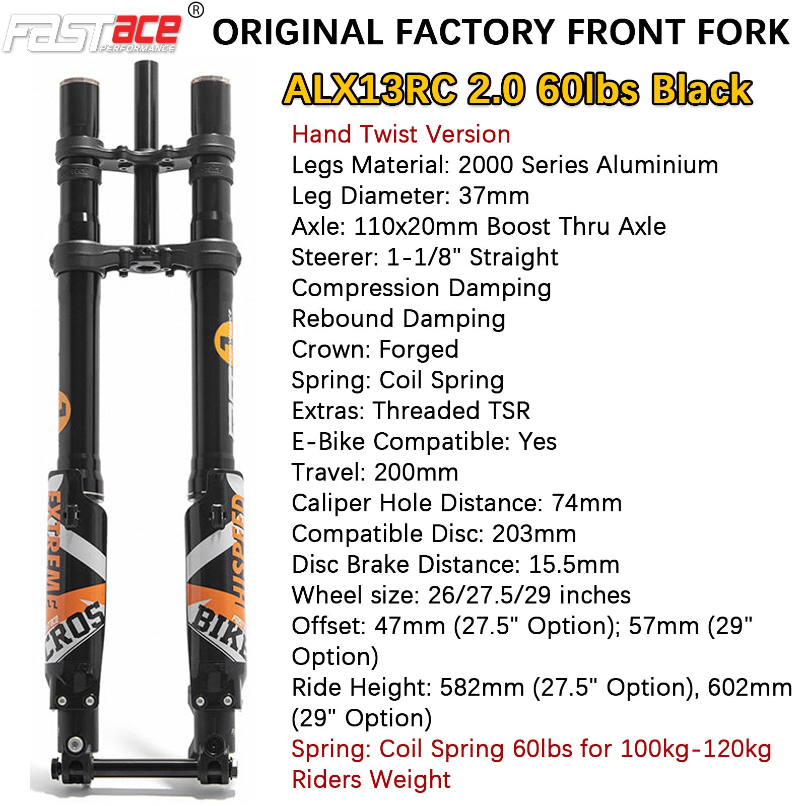 FASTACE ALX13RC Original Factory Front Fork Suspension For Surron Light  Bee Talaria Sting E Ride Pro SS ALX13RC 60lbs Black Front Fork