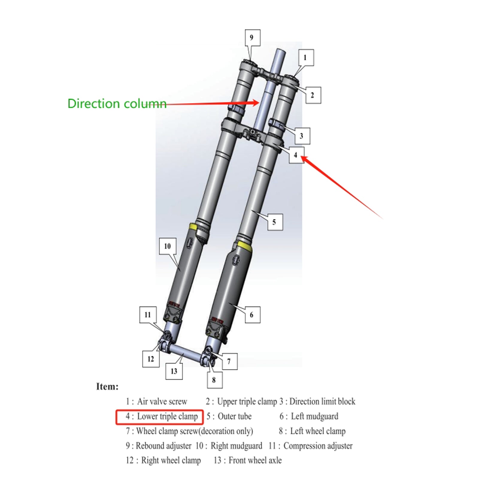 Direction Of Column FASTace Repair Kit Lower Triple Clamp Direction Column For ALX13RC 1.0 ...