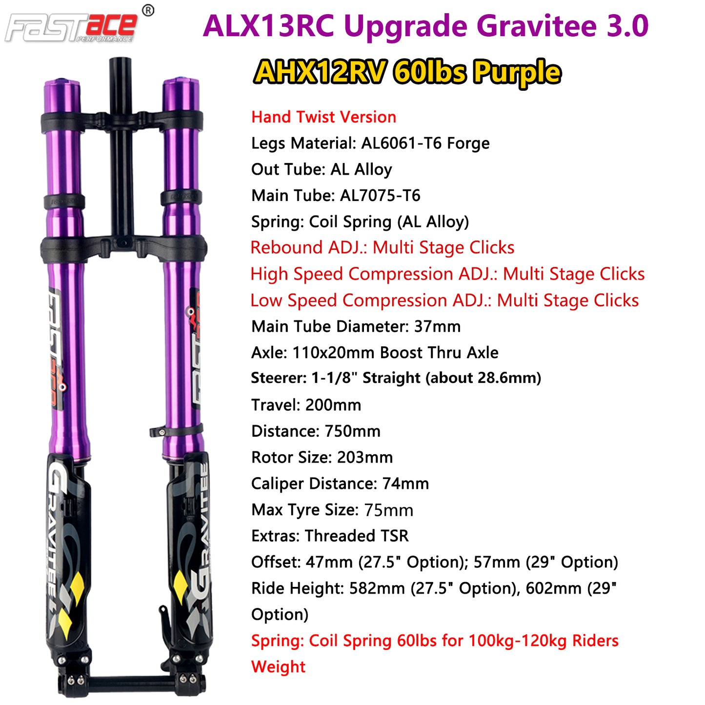 FASTACE AHX12RV Original Factory Front Fork Suspension 60LBS For Sur-Ron Light Bee X 79 Bike Falcon M / Falcon PRO  E Ride Pro SS 1.0/2.0