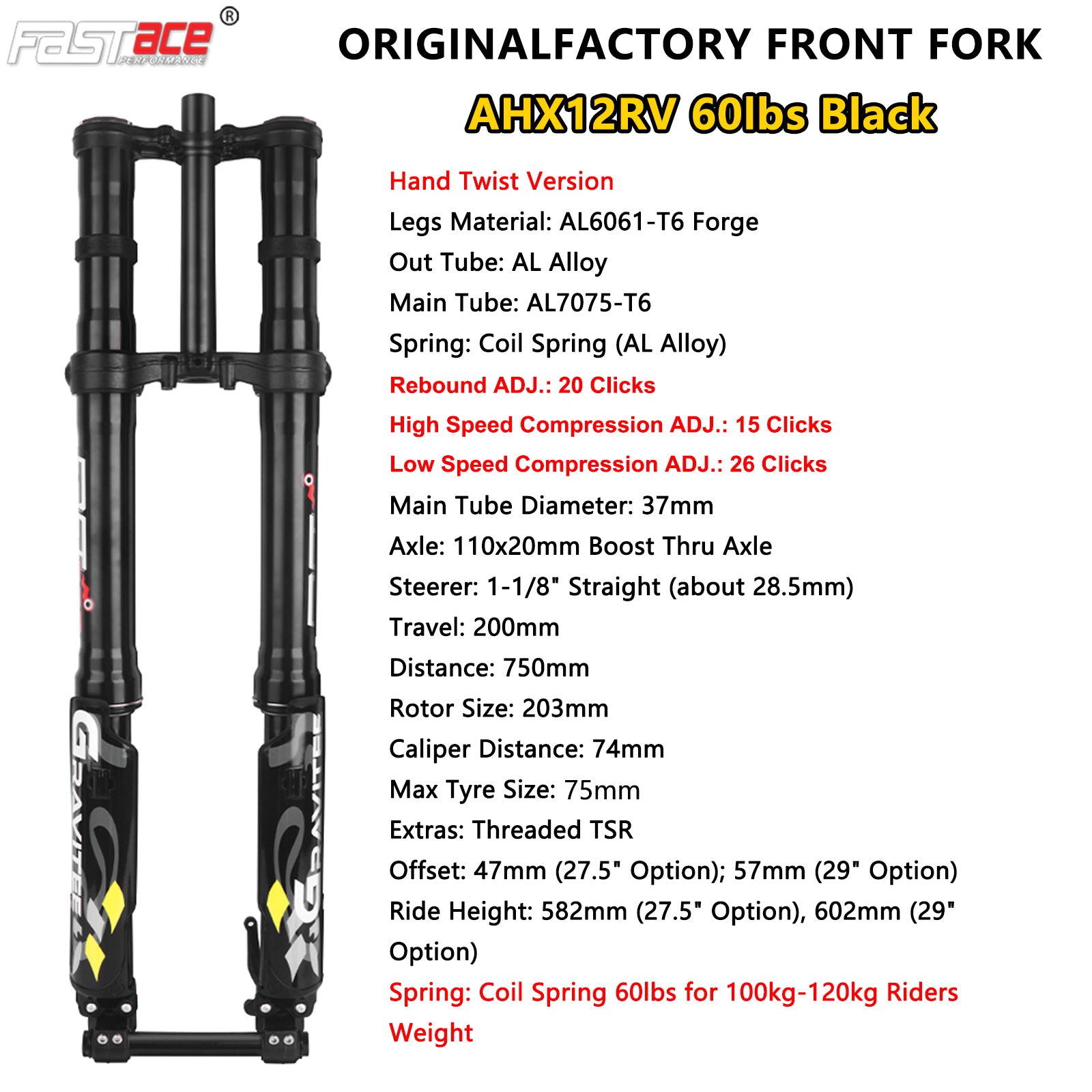 FASTACE AHX12RV Original Factory Front Fork Suspension 60LBS For Surro