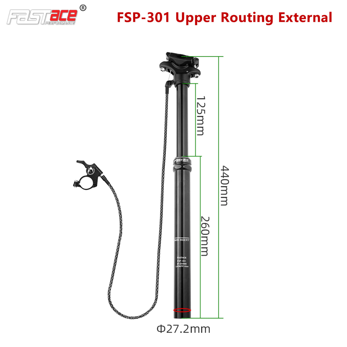 FASTACE FSP-301 Dropper Seatpost MTB 125mm Travel 27.2mm External Cable Routing Remote (Scratched)