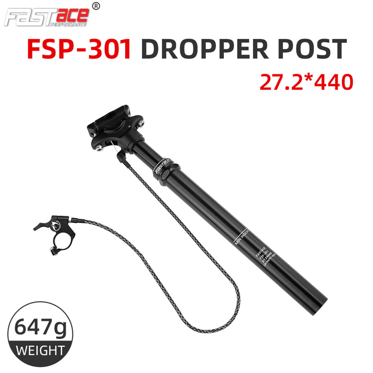 FASTACE FSP-301 Dropper Seatpost MTB 125mm Travel 27.2mm External Cable Routing Remote (Scratched)