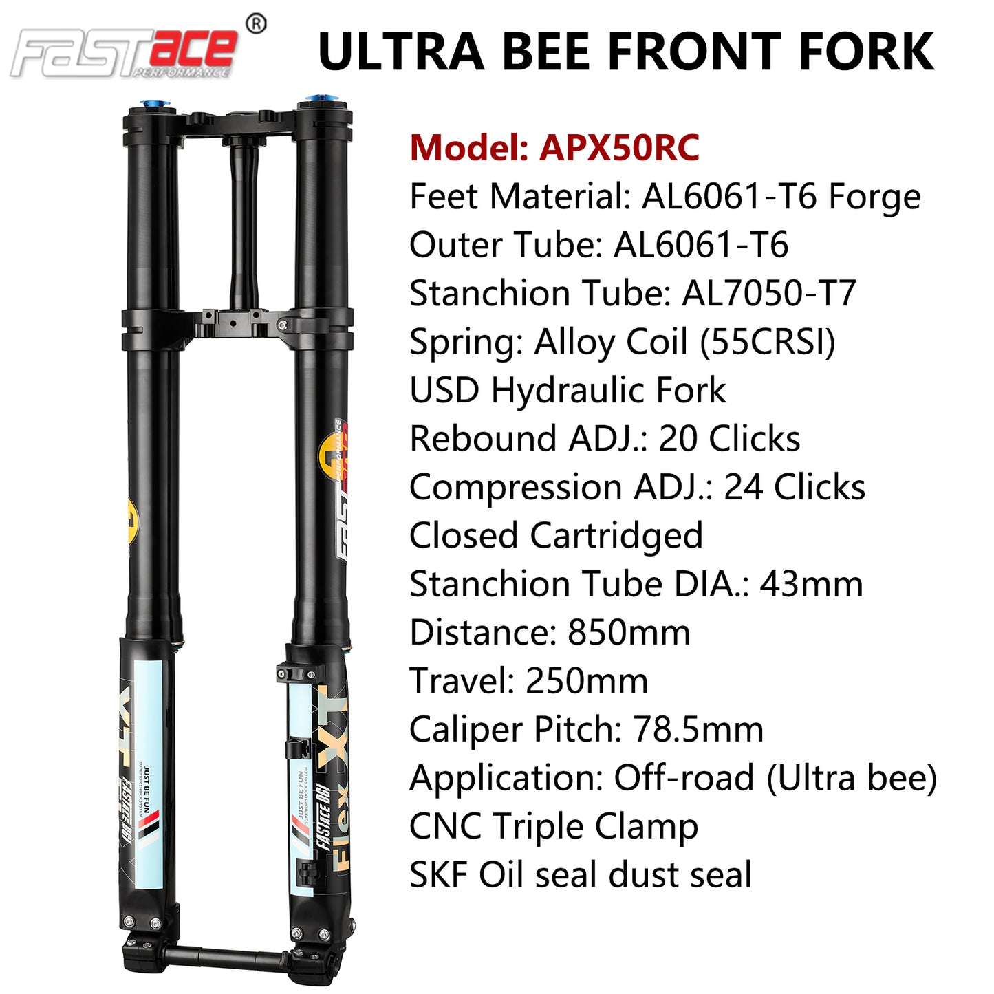 FASTACE APX50RC Front Fork Suspension Closed Cartridged CNC Triple Clamp For Sur-Ron Ultra Bee Off-road