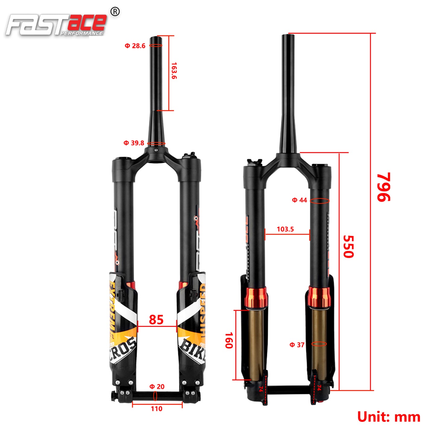 FASTACE AHX17ARP Original Factory Front Fork Suspension Tapered Aluminum Steerer Dual Disc Brake 74mm PM for MTB Snow Bike