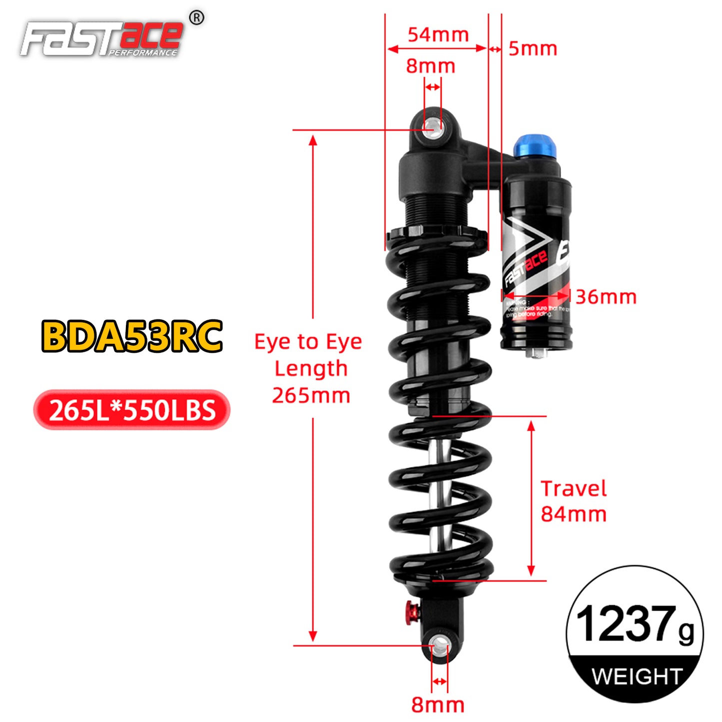 FASTACE BDA53RC Original Factory Downhill Rear Shock Absorber Suspension 265mm NEW VERSION For Surron Talaria Sting