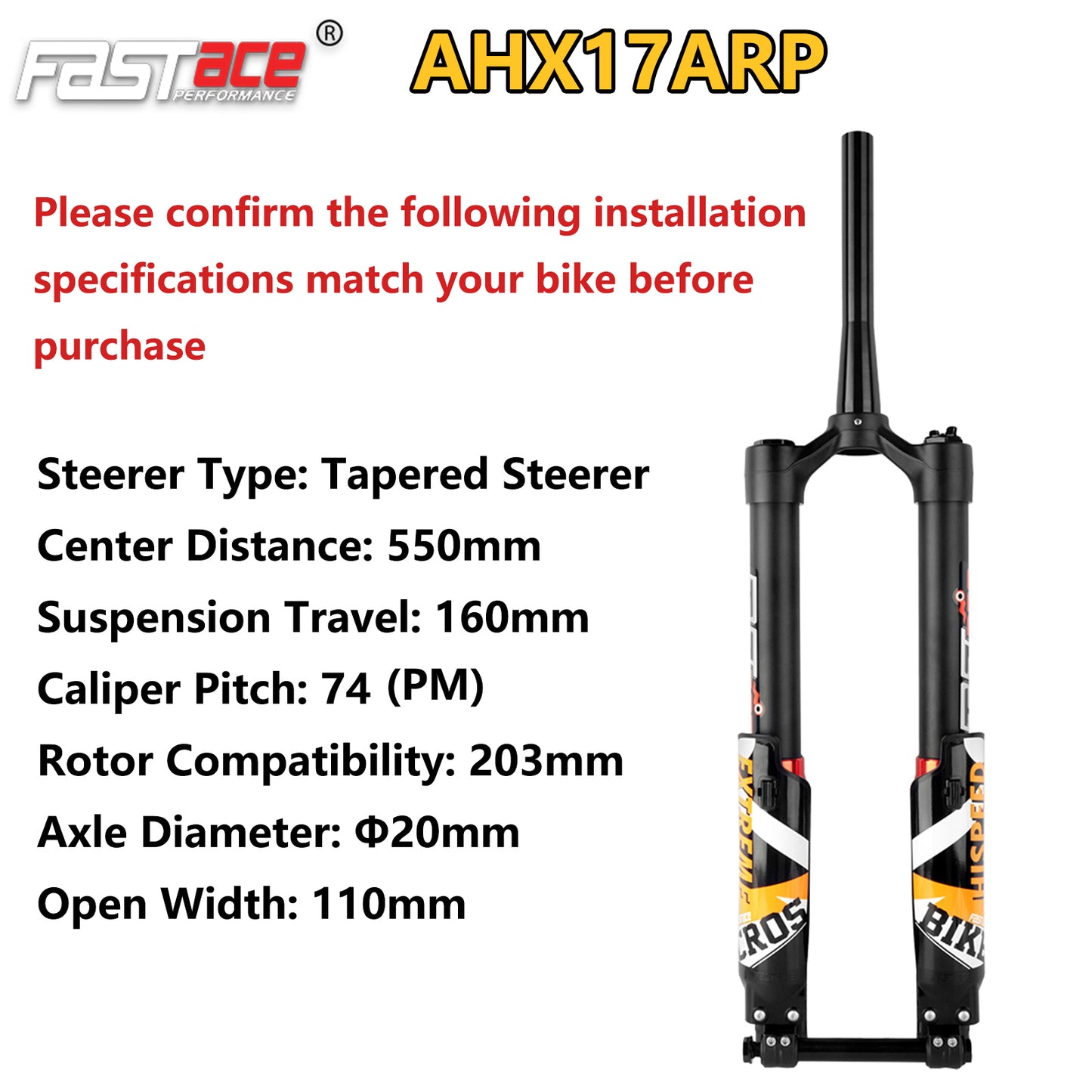 FASTACE AHX17ARP Original Factory Front Fork Suspension Tapered Aluminum Steerer Dual Disc Brake 74mm PM for MTB Snow Bike