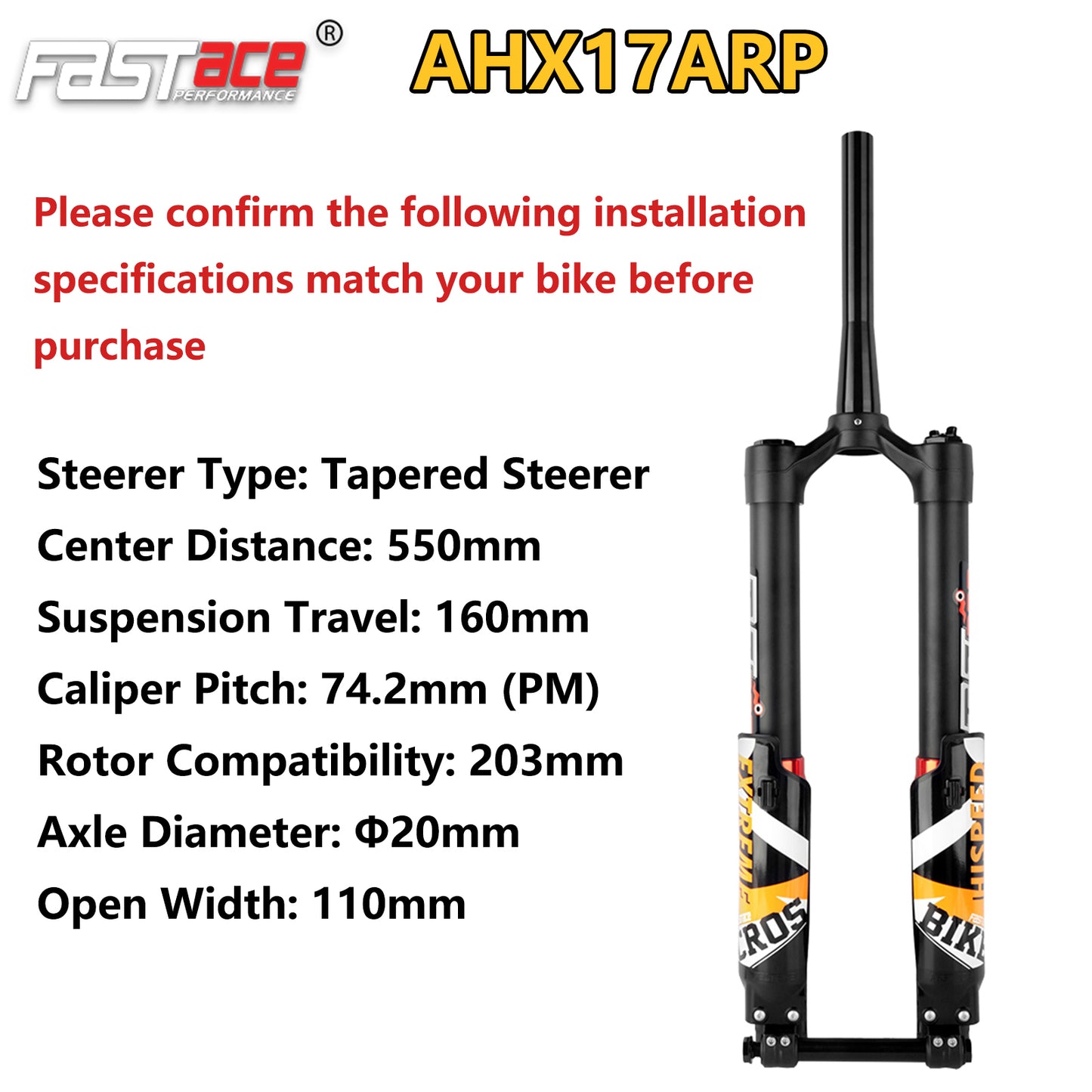FASTACE AHX17ARP Original Factory Front Fork Suspension Tapered Aluminum Steerer Dual Disc Brake 74.2mm PM for MTB Snow Bike