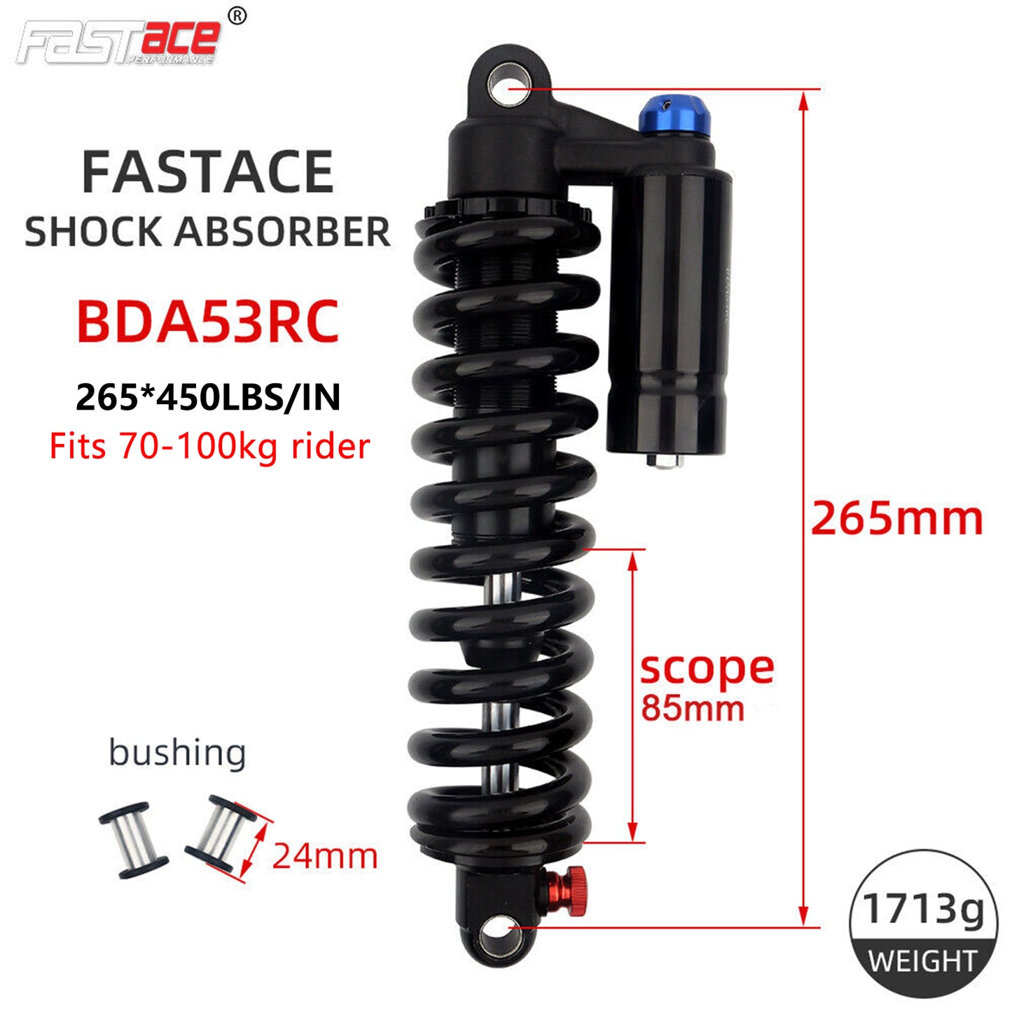 FASTACE BDA53RC Original  Factory Downhill Rear Shock Absorber Suspension 265mm 450LBS 550LBS For Surron Talaria Sting