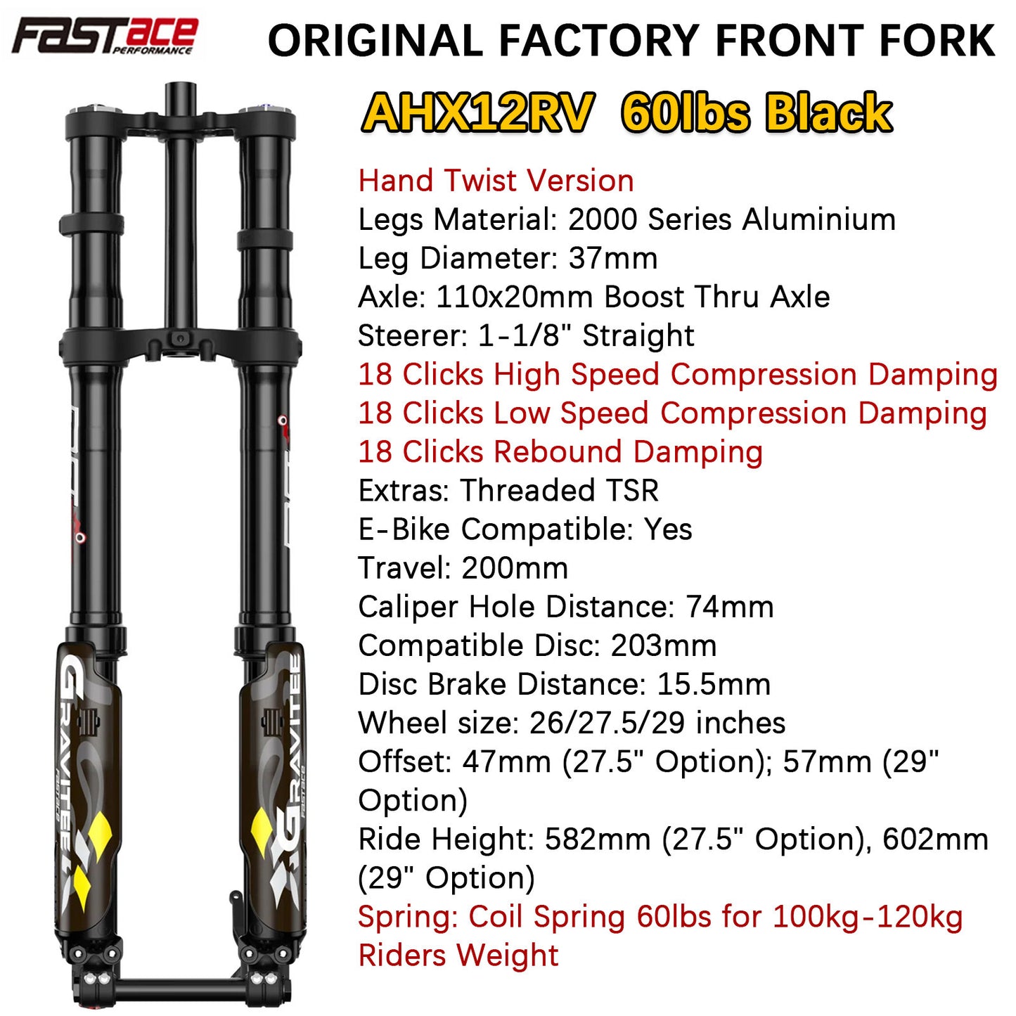 FASTACE AHX12RV Original Factory Front Fork Suspension For Surron Talaria Sting E Ride Pro SS 19" 26" 27.5" 29"